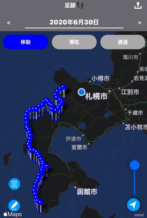1日に走った足跡