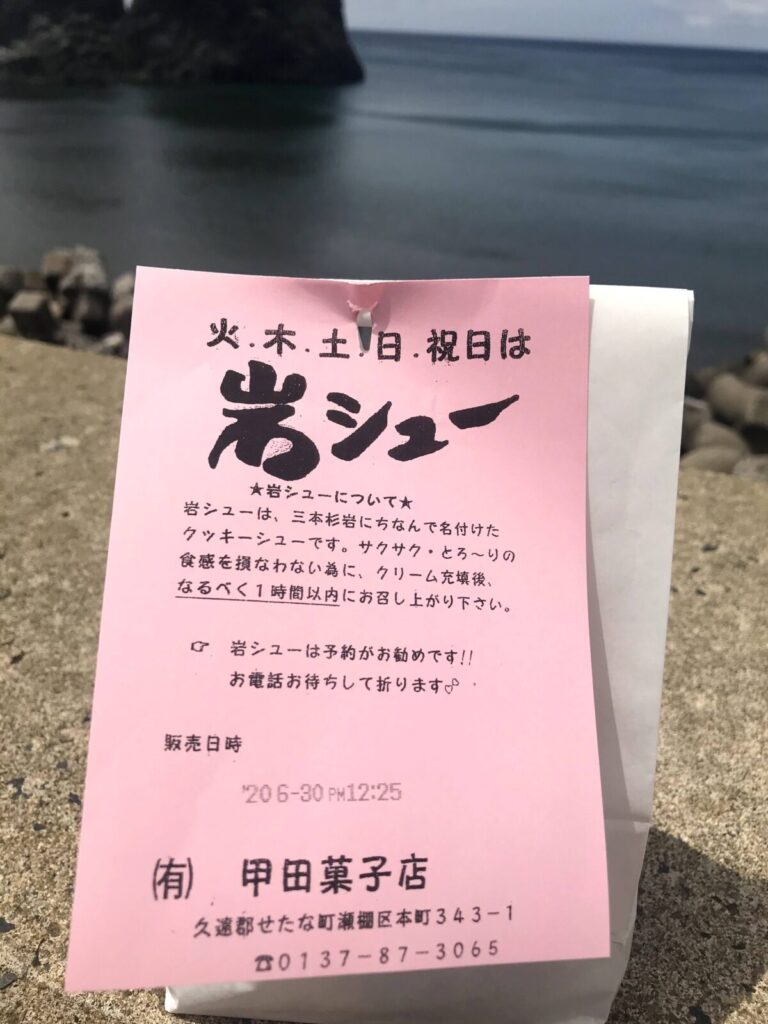 岩シューについての説明が書かれたカードのアップ