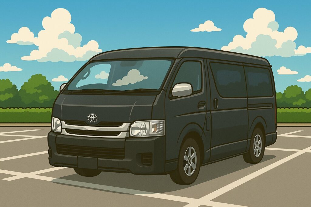 駐車場に停められたハイエース(イラスト)