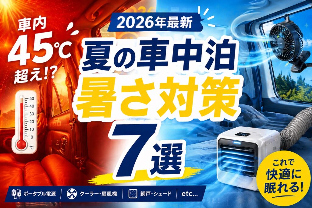 夏の車中泊 暑さ対策グッズ7選 2026年最新｜ポータブルクーラー・扇風機・網戸など