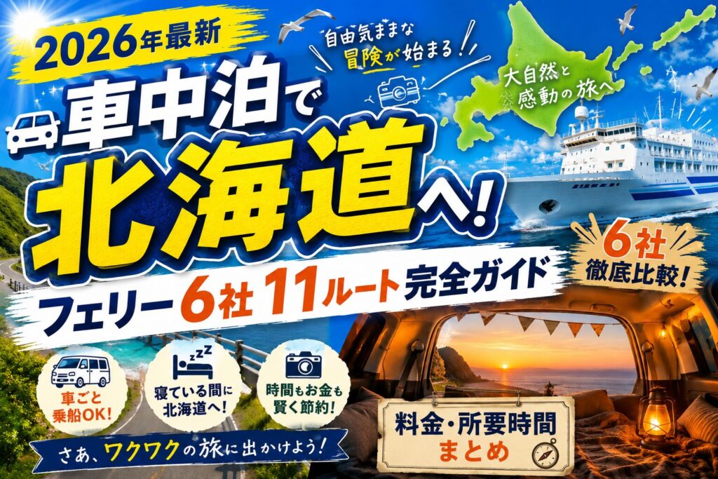 2026年最新・車中泊で北海道へ！フェリー6社11ルート完全ガイドのアイキャッチ