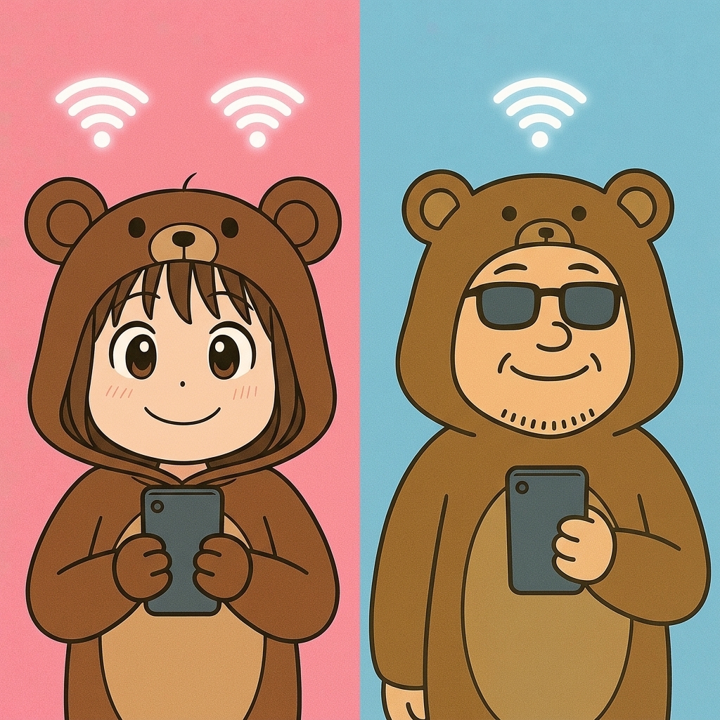 1台のスマホで2回線を使うくま嫁(デュアルSIM)と1回線のくま旦那
