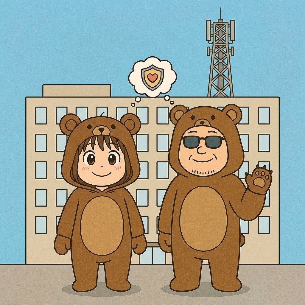 大手キャリアだけが安心と思い込んでいるくま夫婦のイラスト